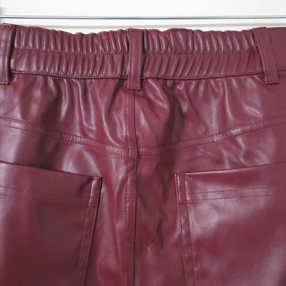 WILD FABLE Faux Leather Burgundy Wine Wide Leg Cargo Pants, Elastic Back Waist - Picture 8 of 16